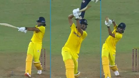 6,6,6: GT के इस स्पिनर ने बल्ले से मचाया गदर, एक ओवर में जड़े लगातार 3 छक्के और ठोके 87 रन; VIDEO