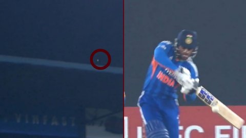 VIDEO: Tilak Varma का रॉकेट शॉट! Anrich Nortje की गेंद को पहुंचा दिया स्टेडियम के बाहर