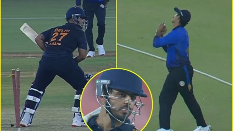 VIDEO: दिल्ली-सौराष्ट्र के SMAT मैच में हुआ गज़ब, एक ही गेंद पर दो तरीके से OUT हुए Nitish Rana