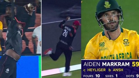 WATCH: कनाडा के खिलाड़ी की कमाल फील्डिंग, Aiden Markram की बाउंड्री पार जा रही गेंद को कैच में किया 