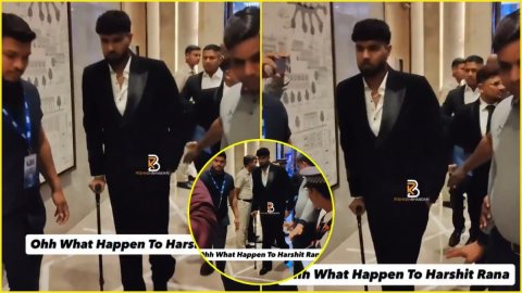 चेहरे पर मायूसी और हाथ में वॉकिंग स्टिक, लंगड़ाते हुए Naman Awards में पहुंचे Harshit Rana