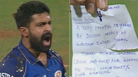VIDEO: MI के स्पिनर Raghu Sharma का इमोशनल मोमेंट, पहला IPL विकेट लेकर दिखाया दिल छू लेने वाला मैसेज