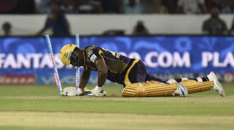 Kolkata Knight Riders batsman Andre Russell gets dismissed