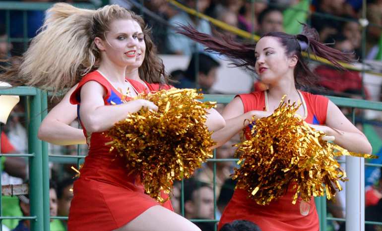 Cheer leaders perform during Bangalore and Delhi Match