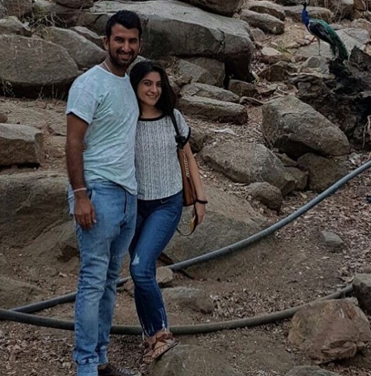 Cheteshwar Pujar with his beautiful wife Puja Pabari Image