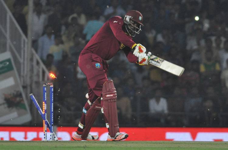 West Indies batsman Chris Gayle gets dismissed