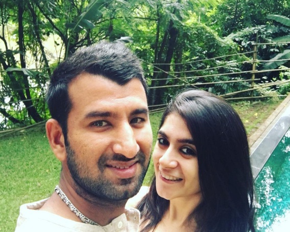 Cricketer Cheteshwar Pujar with his beautiful wife Puja Pabari Image