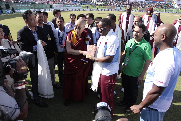 West Indian Cricketer with Dalai Lama the Spiritual Head of Tibetan Buddhists in Tamil