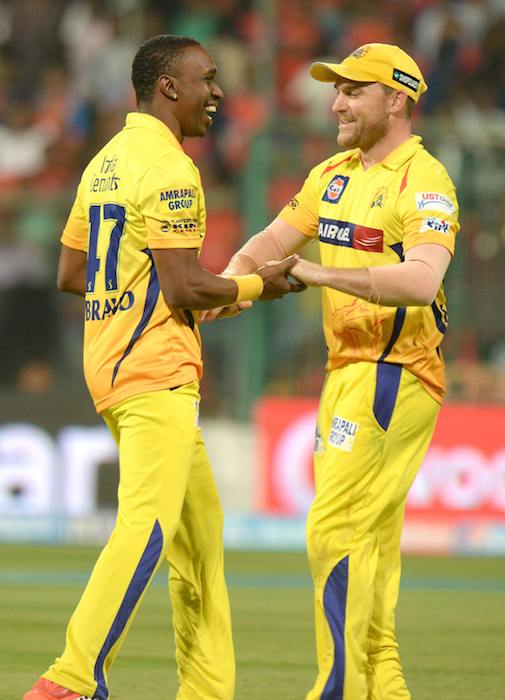 Dwayne Bravo and Brendon McCullum in Tamil