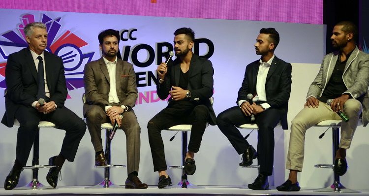  Dave Richardson, Anurag Thakur, Virat Kohli, Shikhar Dhawan, Ajinkya Rahane 