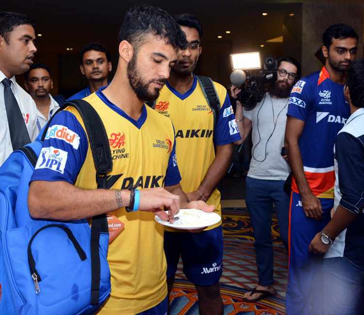 Delhi celebrate their win against Chennai Super Kings in Tamil