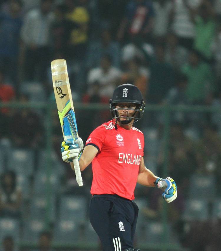 English batsman Jos Buttler celebrates his century 