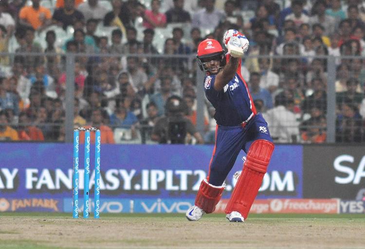 Mayank Agarwal of Delhi Daredevils in action in Tamil