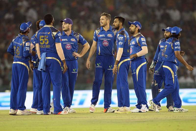  Mumbai Indians celebrate fall of a wicket 