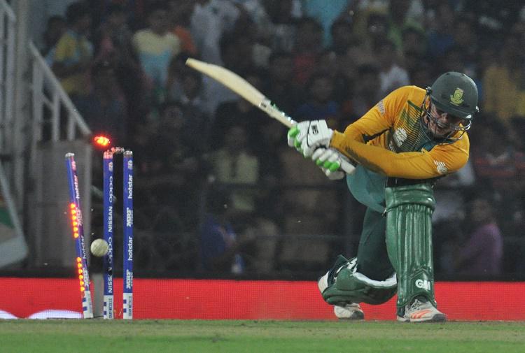 South African batsman Quinton de Kock gets dismissed