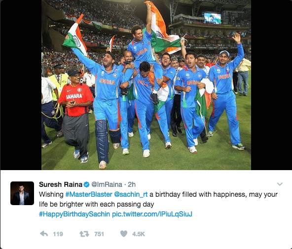 Hd Image for Cricket Suresh Raina wished Tendulkar on birthday in Hindi