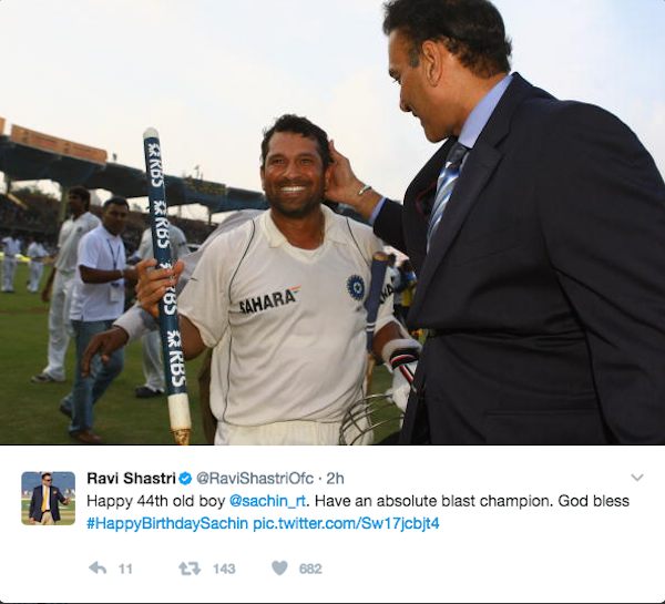 Shastri wish Tendulkar on birthday Image in Tamil