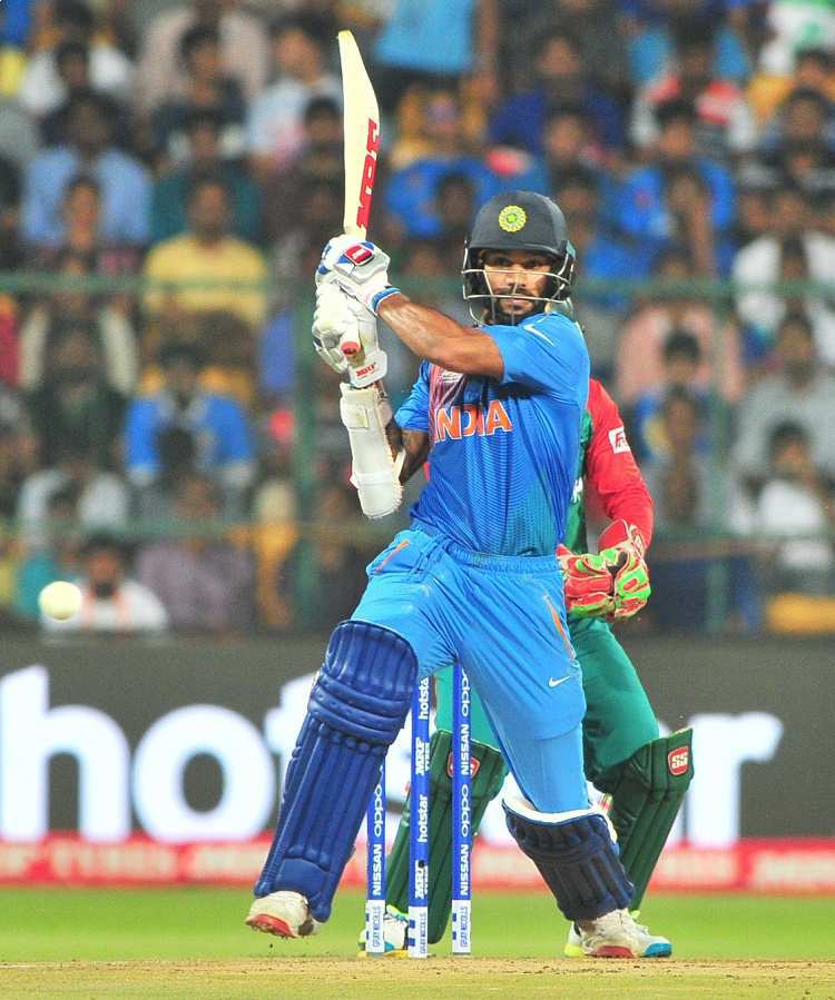 Indian batsman Shikhar Dhawan in action against Bangladesh