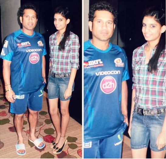 Shristi with Sachin Tendulkar Image