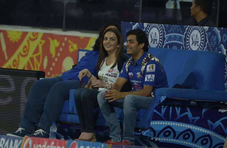 Reliance chairperson Nita Ambani with her son Akash in Tamil