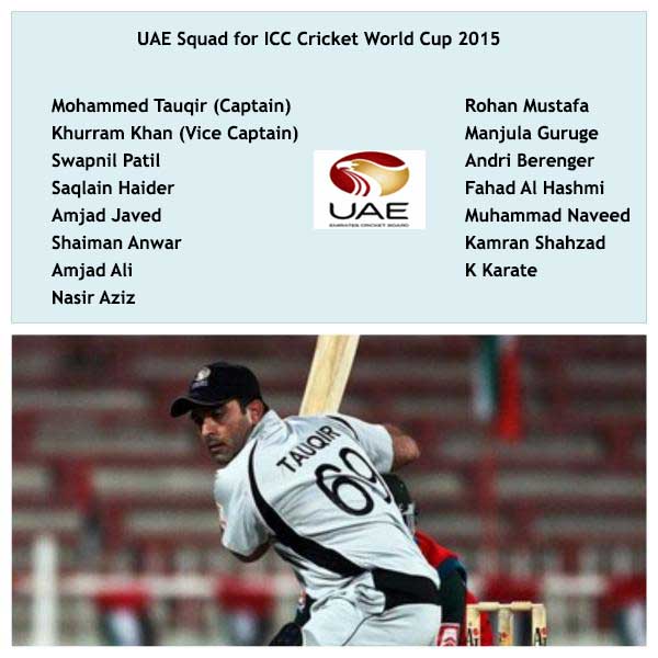 UAE team for ICC 2015 Cricket World Cup in Tamil