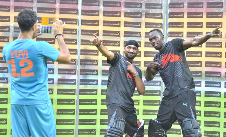 HD Image for cricket Usain Bolt, Yuvraj,Harbhajan during an exhibition match