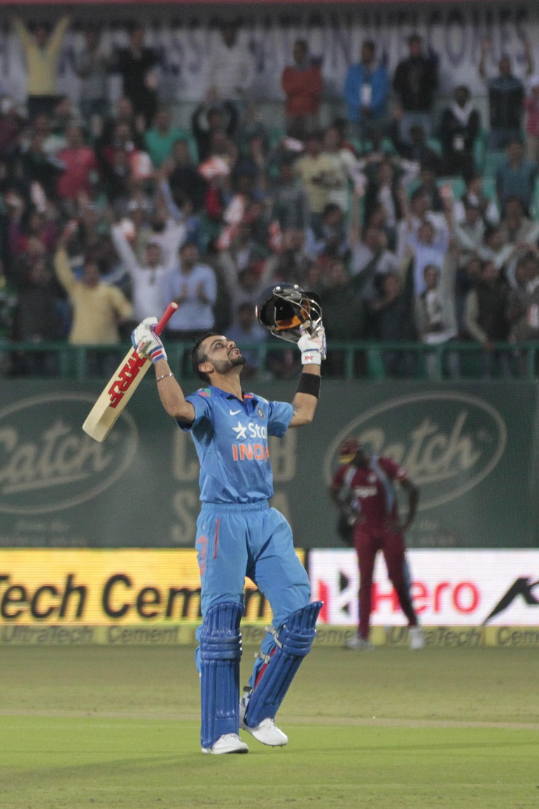 Virat Kohli Celebrates Century 4th ODI Match India vs West Indies 