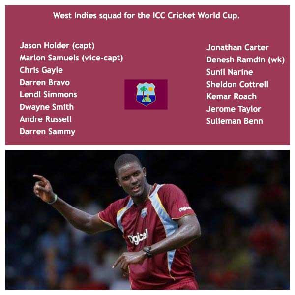 West Indies Team for ICC Cricket World Cup 2015 in Tamil