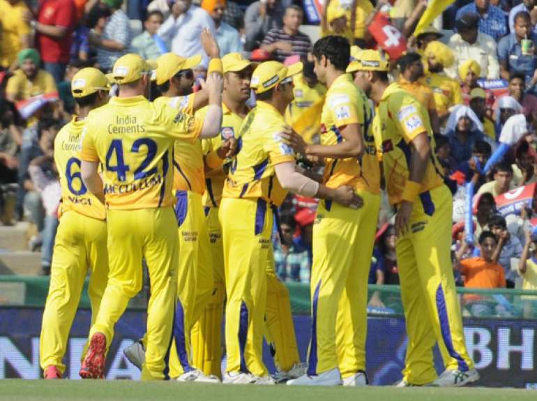 Chennai Super Kings celebrate fall of a wicket