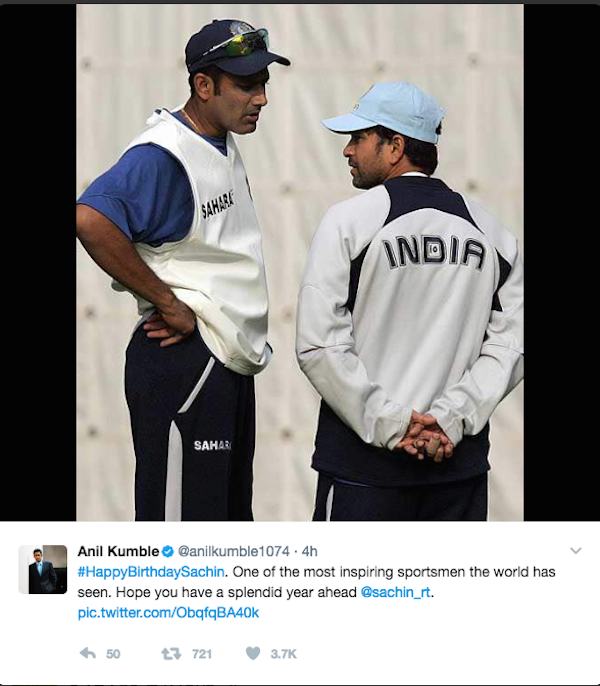 Hd Image for Cricket Anil Kumble wished Tendulkar on birthday in Hindi