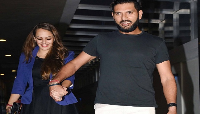 yuraj singh and hezal keech hand to hand pre wedding bash Image